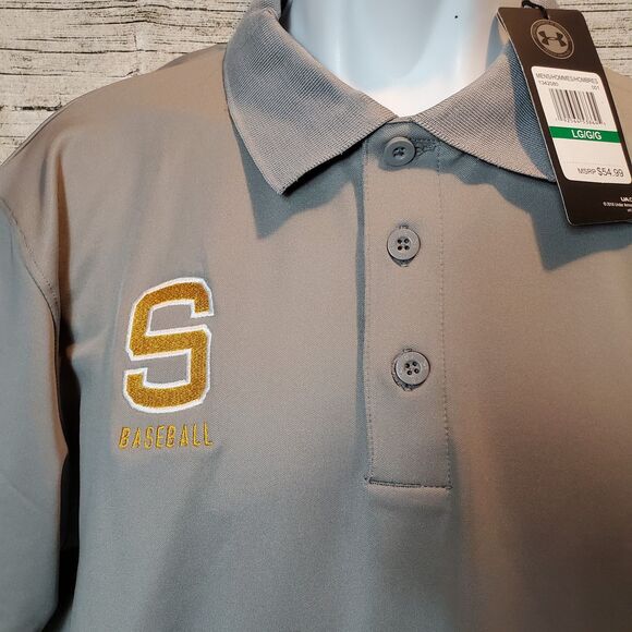 Under Armour Heat Gear Gray  BASEBALL Embroidered Print Polo Shirt Size Large - Picture 2 of 7